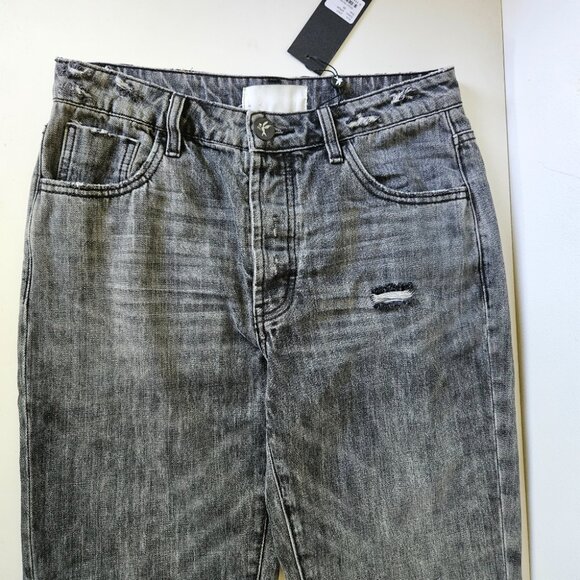 NWT ONE TEASPOON Truckers Mid Rise Straight Leg Women's 26 Opium Grey Distressed - Picture 14 of 15